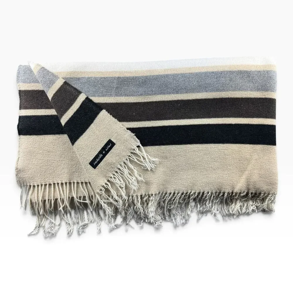 Sackcloth & Ashes Throw Blanket 59x70 Wool Blend Made Italy Striped Fringe